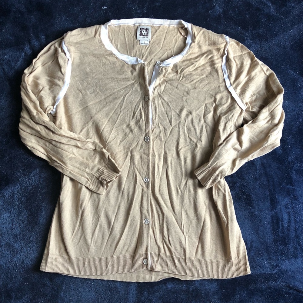 Anne Klein Beige White Trim Cardigan